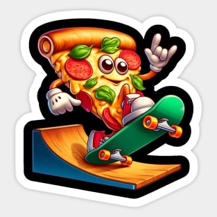 Rock On Skateboarding Pizza – Cheesy Thrill-Seeker Sticker Sticker